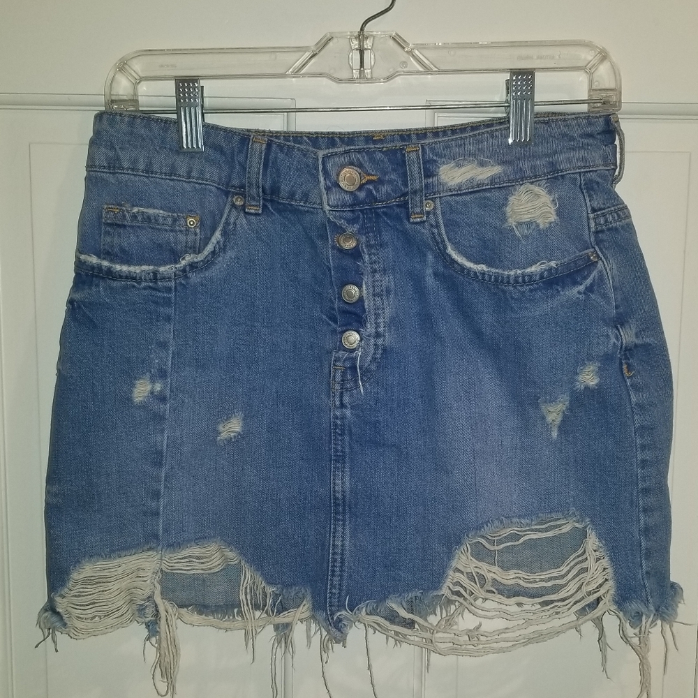 Zara Distressed Denim Skirt Medium